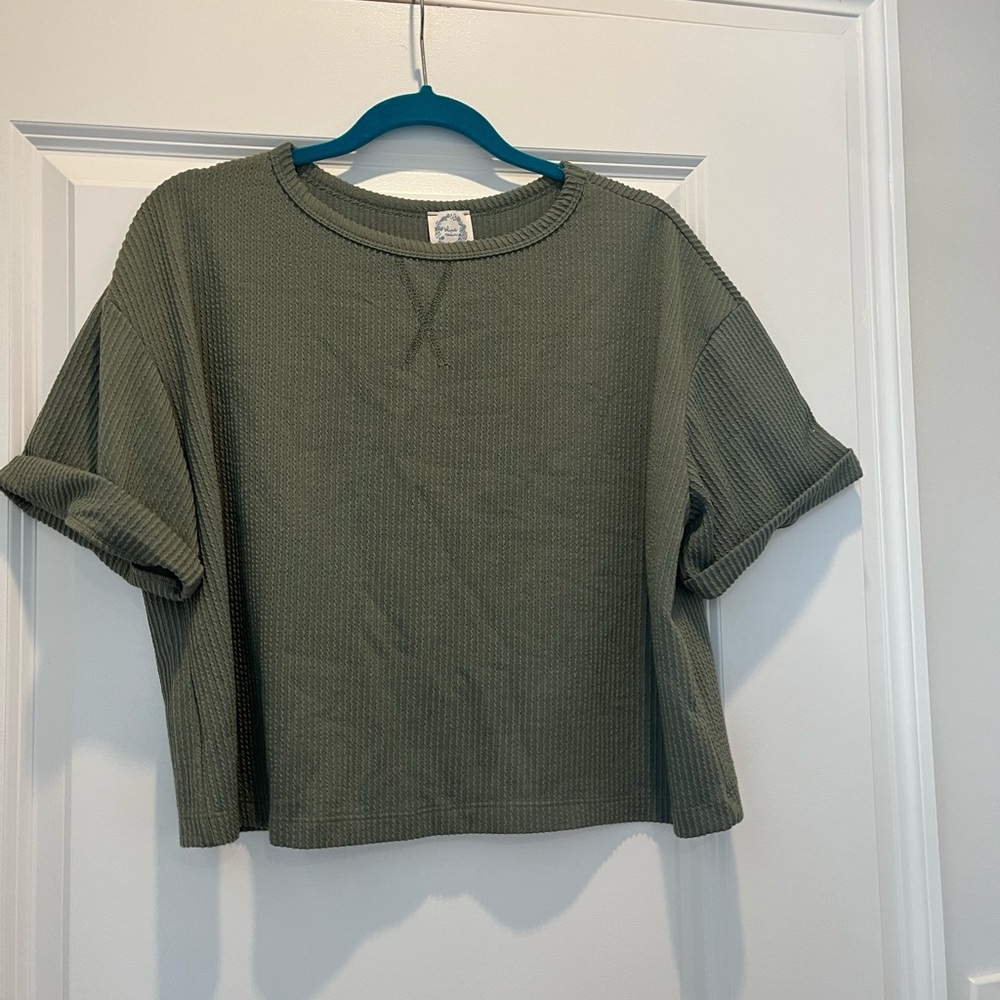 Green Ribbed Women's Top